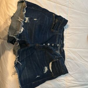 Dark wash high-rise button up denim shorts